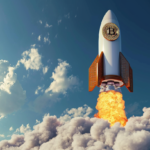 Photo of a space rocket with bitcoin logo